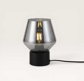 Tafellamp Aureta nero - Met een kap van rookglas en een zwarte metalen voet - Zonder lichtbron