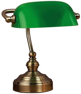 Tafellamp Bankers, hoogte 25 cm groen antiek messing, groen