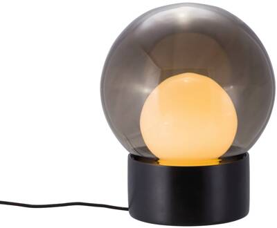 tafellamp Boule Small, rookgrijs/opaal/zwart, glas rookgrijs, opaal, zwart