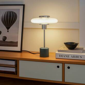 tafellamp Branford, retro, wit/groen opaalglas/marmer wit, groen