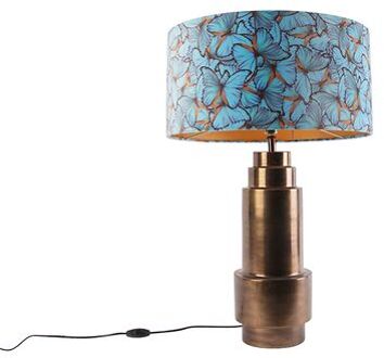 Tafellamp brons met velours vlinder kap 50 cm - Bruut Multicolor