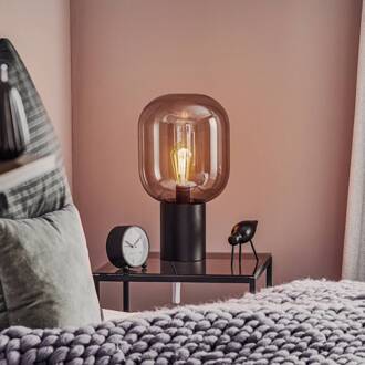 Tafellamp Brooklyn, glazen kap rookgrijs, 44 cm zwart, rookgrijs