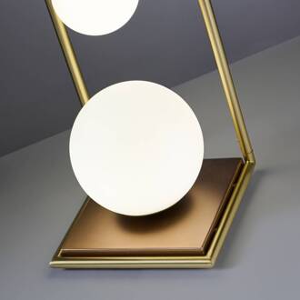 Tafellamp Buble goud opaalglas 4-lamps dimmer geborsteld goud, opaalwit