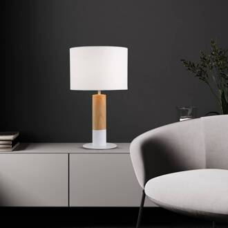 Tafellamp Carroll, hout licht/wit, hoogte 43 cm, stof hout licht, wit