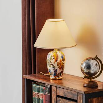 Tafellamp Damasco met 24 karaats goud, Ø 30 cm wit, goud, bont