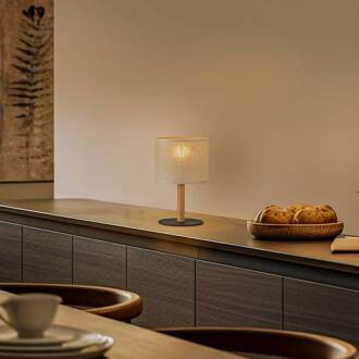 Tafellamp Deva Nature, textiel, hout beige, licht hout, zwart