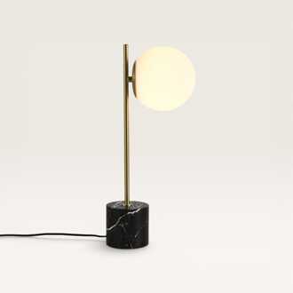Tafellamp Elara marmo m - Met bol van handgemaakt opaalglas, voet van marmer - Zweeft als een maan door de ruimte - Voor binnengebruik Zwart/Goud