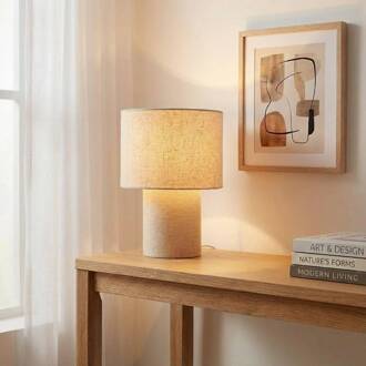 tafellamp Elfie, Ø 23 cm, beige, linnen, E27