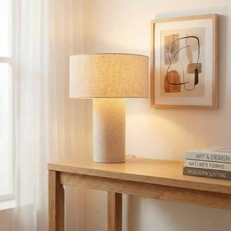 tafellamp Elfie, Ø 35 cm, beige, linnen, E27