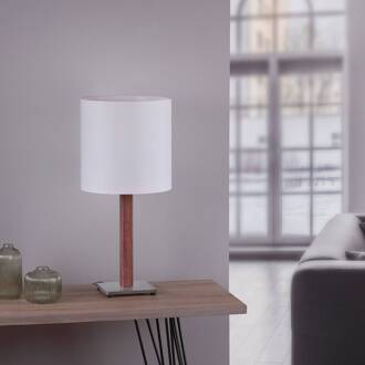 tafellamp Elif, wit, hoekig, donker eiken wit, koloniale eik