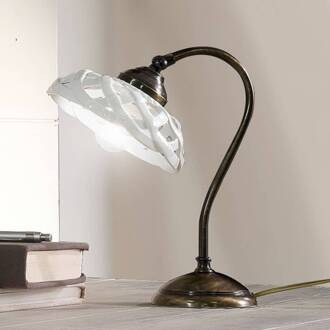 Tafellamp Emanuel keramiek antiek-messing, wit