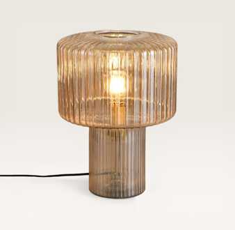 Tafellamp Ferano ambra - Lamp voor binnen, helemaal gemaakt van geribbeld amberkleurig glas - Zonder lichtbron