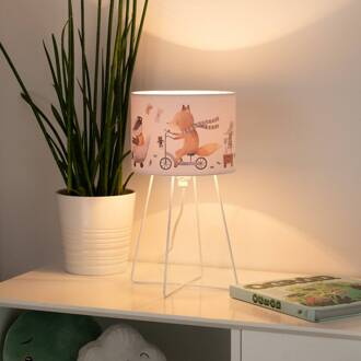 Tafellamp Ferdi Kids, textiel, metaal, wit, bont