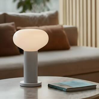 Tafellamp Flo, grijs, Ø 19 cm, glas grijs, wit