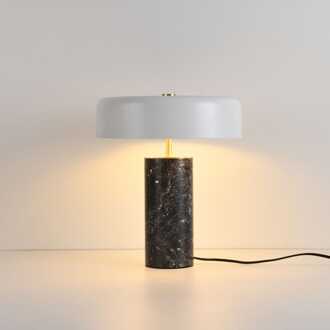 Tafellamp Fuston marmo - E27-fitting - Mushroom - Paddenstoel lamp - Marmeren steel - Kap van handgemaakt opaalglas - IP20 voor binnen Zwart/Goud