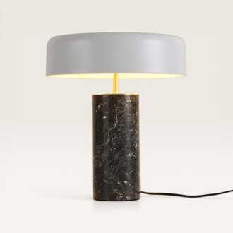 Tafellamp Fuston marmo - Mushroom lamp met kap van wit metaal en voet van marmer - Zonder lichtbron Zwart/Goud