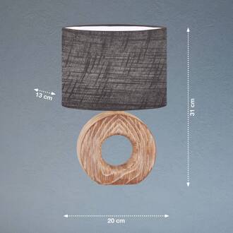 Tafellamp Hanke hoogte 31 cm kap grijs donker hout, grijs