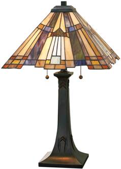Tafellamp Inglenook met bont glas brons, multicolour