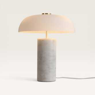 Tafellamp Ivelon marmo - Mushroom lamp met kap van handgemaakt opaalglas en voet van marmer - Zonder lichtbron Wit / Goud