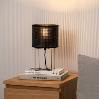 Tafellamp Kamil met geperforeerde metalen kap zwart, goud