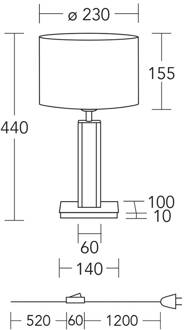 tafellamp Karl G, rond, hout/graniet, wit, E27 wit, grijs, geolied eiken, mat nikkel geborsteld