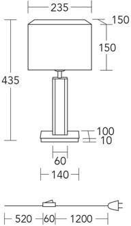 tafellamp Karl K, hoekig, hout, wit, 44 cm, E27 wit, geolied eiken, mat nikkel geborsteld