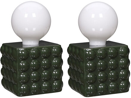 Tafellamp keramisch - 2x - groen - batterijen - LED lamp - modern