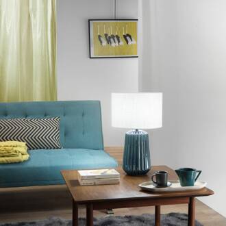 Tafellamp Kiowa, hoogte 46 cm, blauw/wit, keramiek/stof blauw, wit