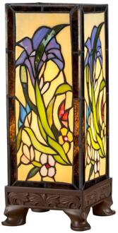 Tafellamp KT180029 in Tiffany stijl met vier poten roestbruin, meerkleurig