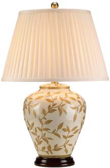 Tafellamp Leaves met porselein-voet crème, bruin, goud