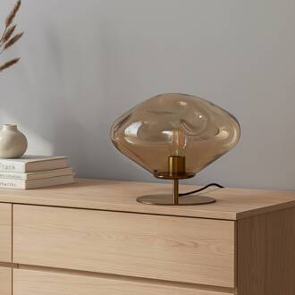 tafellamp Lelia, amber, glas, metaal, Ø 35 cm amber, messing