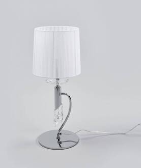 Tafellamp Lilja met zijden kap chroom, helder, wit