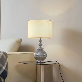 tafellamp Loraine, wit/grijs, glas, Ø 33 cm, E27 wit, rookgrijs