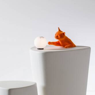 tafellamp Maoo, keramiek oranje, glas, kattenbeeldje