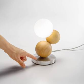 Tafellamp Micky, hout licht/nikkel, hout, dimbaar, G9 hout licht, nikkel, wit