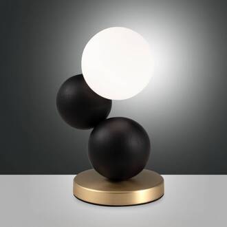 Tafellamp Micky, zwart/messing, hout, dimbaar, G9 zwart, messing, wit