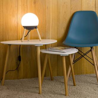 Tafellamp Mine, driepoot, hout, glas, hoogte 30 cm donkergrijs, wit, lichtbruin