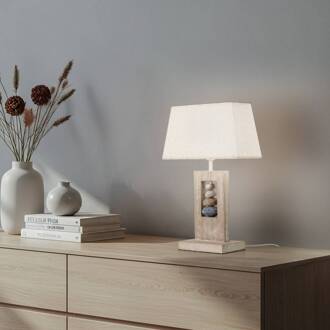 Tafellamp Miriel, hoogte 46 cm, textiel, hout licht hout, beige