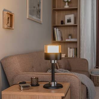 Tafellamp ML-4288-1BSY van metaal en glas zwart, rookgrijs, opaal