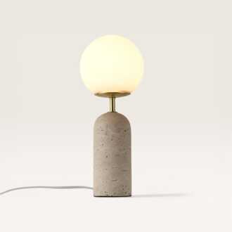 Tafellamp Naeva travertino s - Met bol van handgemaakt opaalglas, voet van travertin - Zweeft als een maan door de ruimte - Voor binnengebruik Beige