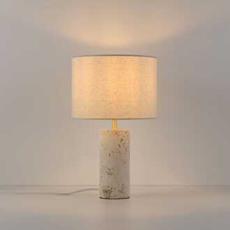 Tafellamp Nalori lino travertino - E27-fitting - IP20 voor binnen - Linnen kap - Voet van travertin Beige