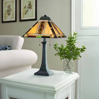 Tafellamp Navajo, Tiffany-stijl, staal, glas, meerkleurig veelkleurig