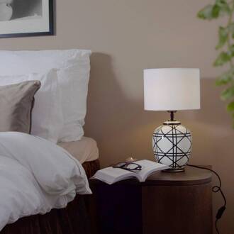 tafellamp New York, wit, hoogte 46 cm, keramiek wit, zwart