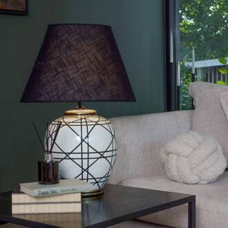 tafellamp New York, zwart, hoogte 63 cm, keramiek zwart, wit