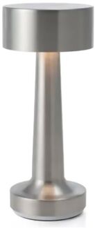 Tafellamp Oplaadbaar - Draadloos en dimbaar - Moderne touch lamp - 21 cm - Zilver Zilverkleurig