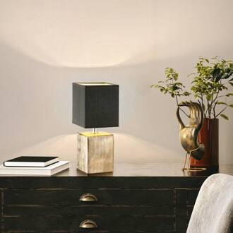 Tafellamp Ouro, zwart/antiek brons, 35 cm, textiel/keramiek zwart, antiek brons