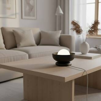 Tafellamp Ozzy LN1, zwart, staal/glas, hoogte 13 cm, G9 zwart, wit