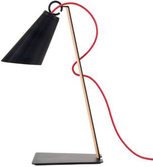 Tafellamp Pit, eiken, zwart, kabel rood licht hout, zwart, rood