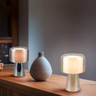 Tafellamp Rocka, amberkleurig, hoogte 29 cm, glas/stof amber, wit