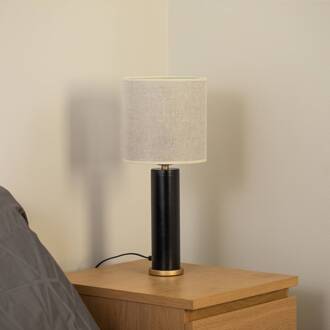 Tafellamp Romina met linnen kap, voet zwart zwart, wit
